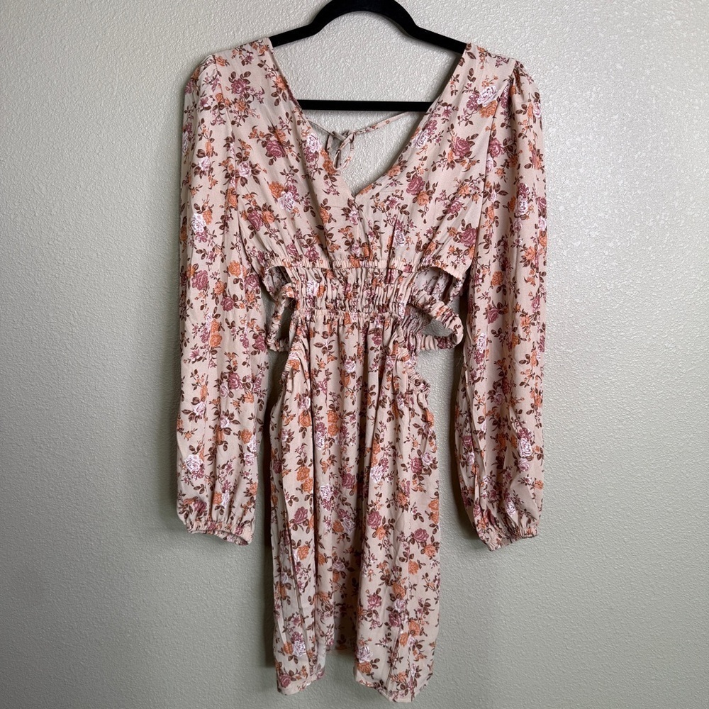 No Comment Floral Cutout Long Sleeve Mini Dress – Size L